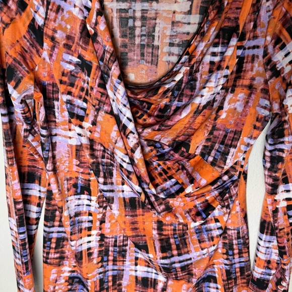 Simply Vera Vera Wang Orange, Purple and Black Patterned Blouse - Picture 2 of 5